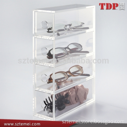 Clear acrylic eyeglasses display holder storage case organized drawers